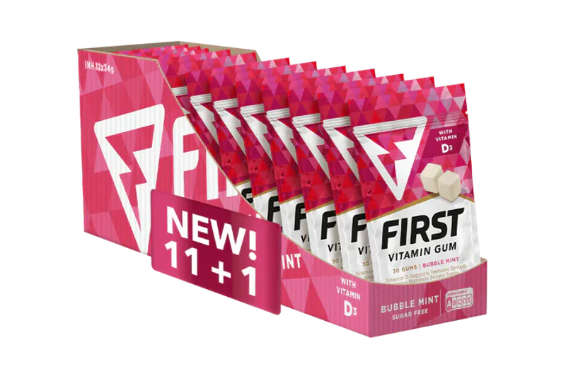 FIRST Vitamin Gum - BUBBLE MINT - Vitamin D3